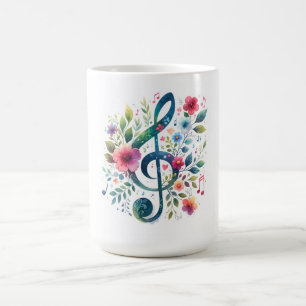 Caneca De Café Notas e Flores de Música