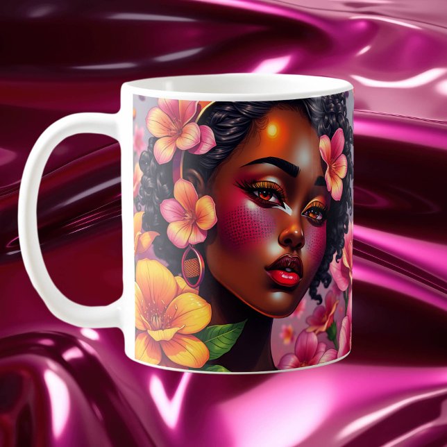 Caneca De Café Notas Musicais bonito das Flores Rosa (Criador carregado)