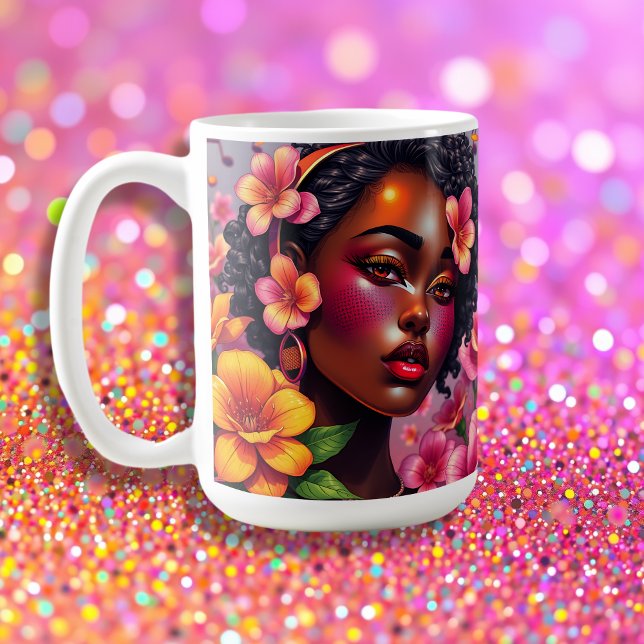 Caneca De Café Notas Musicais bonito das Flores Rosa (Criador carregado)