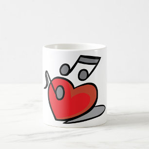 Caneca De Café Notas Musicais Cantando Coração Vermelho
