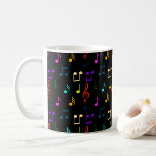 Caneca De Café Notas Musicais Coloridas Músico Arte de Nota Music