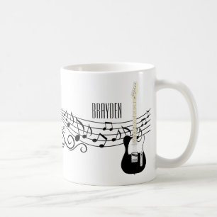 Caneca De Café Notas Musicais de Guitarras Elétricas a Preto e B