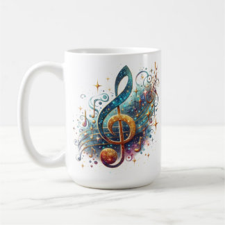 CANECA DE CAFÉ NOTAS MUSICAIS DOURADAS DO ORNAMENTADO COLORIDO