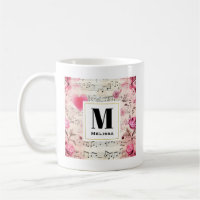 Notas Musicais e Rosas Monograma de Vintagem