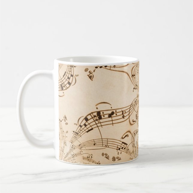 Caneca De Café Notas Musicais Rústicas Antigas (Esquerda)