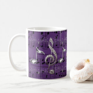 Caneca De Café Notas roxas da partitura & da música da prata