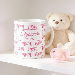 Caneca De Café Nova Mãe Personalizada Estabelecida Nome Rosa