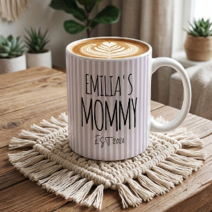 Caneca De Café Nova Mamãe   Listras Roxas Mamãe Papai Personaliza