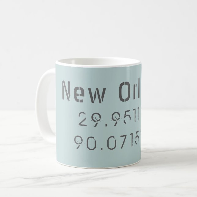 Caneca De Café Nova Orleans Latitude & Longitude (Frente Esquerda)