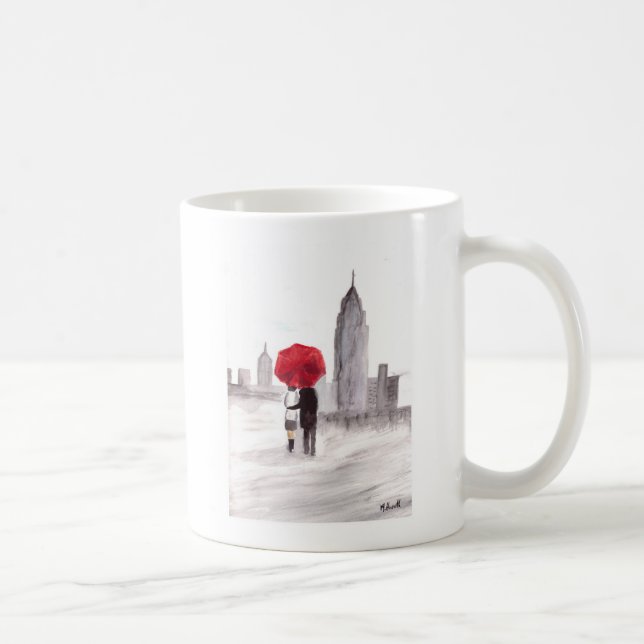 Caneca De Café Nova York ama casal com guarda-chuva vermelha (Direita)