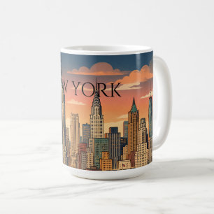 Caneca De Café Nova York Skyline Viagem Arte Vintage