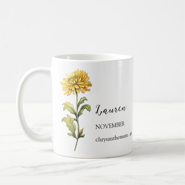CANECA DE CAFÉ NOVEMBRO CHRYSANTHEMUM BIRTH FLOWTH MENTH NAME (Esquerda)