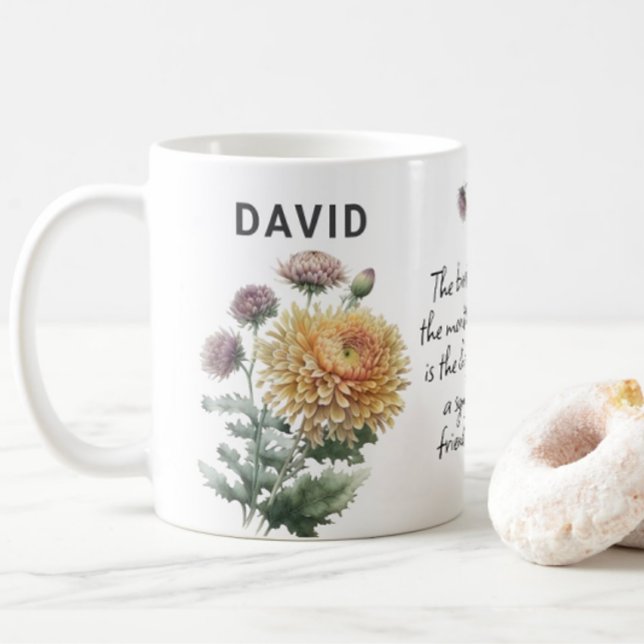 Caneca De Café Novembro Nascimento Flor Chrysanthemum Add Name (Criador carregado)
