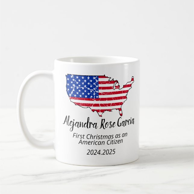 Caneca De Café Novo Cidadão dos EUA – Dia da Cidadania Mapa Ameri (Esquerda)