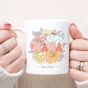 Caneca De Café Novo Texto Mãe da Mamã Retro Floral Pastel Estabel
