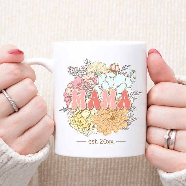 Caneca De Café Novo Texto Mãe da Mamã Retro Floral Pastel Estabel (Criador carregado)
