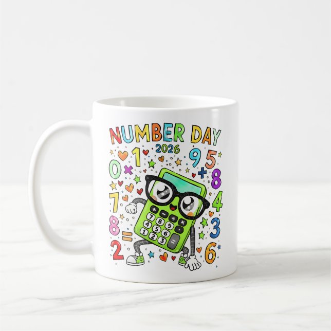 Caneca De Café Number Day 2026 Cute Green Maths Calculator Mug (Esquerda)