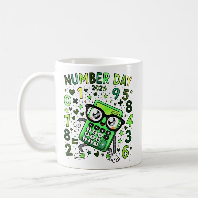 Caneca De Café Number Day 2026 Green Maths Calculator Mug (Esquerda)