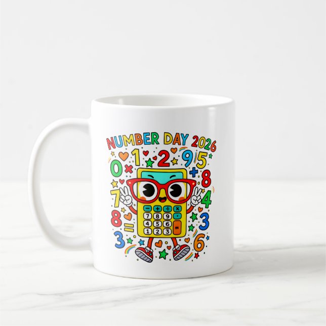 Caneca De Café Number Day 2026 Owl Calculator Math Design (Esquerda)