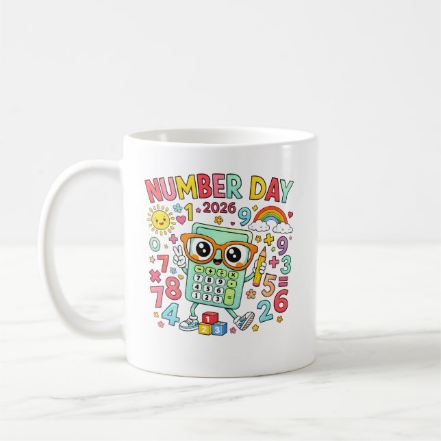Caneca De Café Number Day 2026 Owl Calculator Math Design (Esquerda)