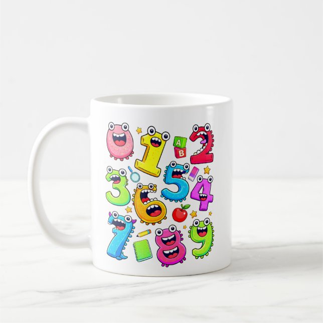 Caneca De Café Number Day Funny Cartoon Numbers Design (Esquerda)