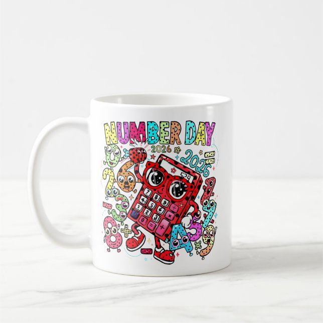 Caneca De Café Number Day Maths Mug | Fun Calculator Character (Esquerda)