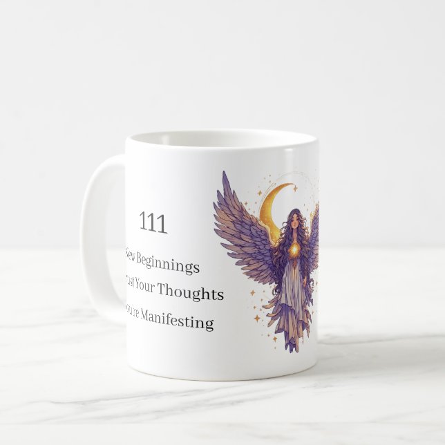 Caneca De Café Número de Anjo Personalizado Arte Celestial (Frente Esquerda)