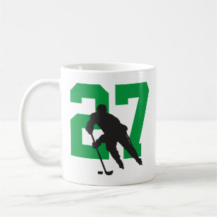 Caneca De Café Número de jogador de hóquei personalizado verde 