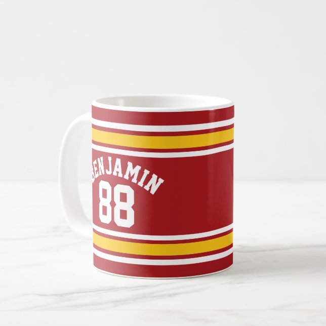 Caneca De Café Número de Nome Personalizado de Futebol de Jersey  (Frente Esquerda)