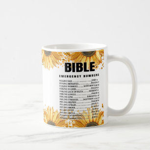Caneca De Café Números de emergência da bíblia Floral de girassol