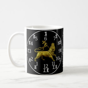 Caneca De Café Números de íon etíope Lion Clock Mug- Amharic-Engl