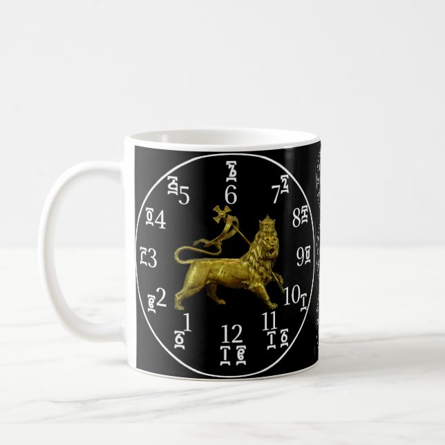 Caneca De Café Números de íon etíope Lion Clock Mug- Amharic-Engl (Esquerda)