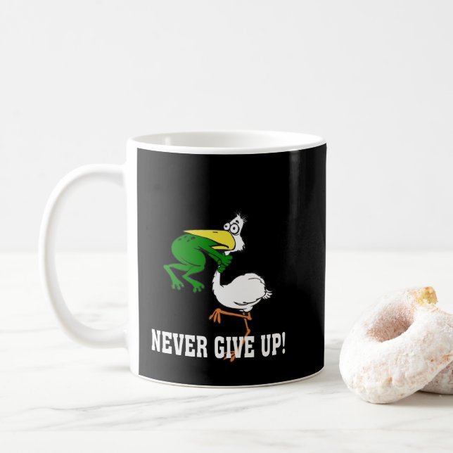 Caneca De Café Nunca Desista De Um Pássaro De Choque De Sapo (Com Donut)