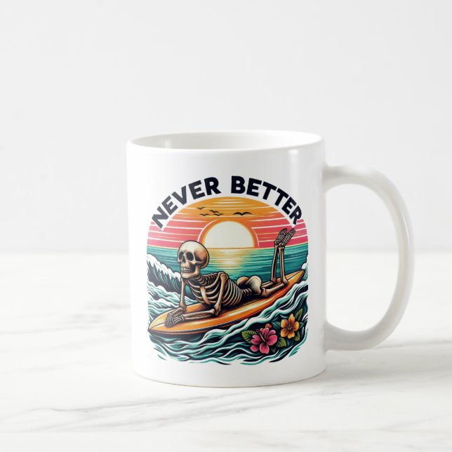 Caneca De Café Nunca Melhor - Skelset surf Sunset Wave Design (Direita)