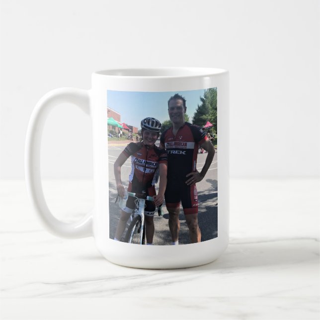 Caneca De Café Nunca retarde o ciclismo azul & vermelho (Esquerda)