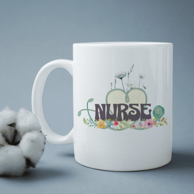 Caneca De Café Nurse Floral Garden Your Name (Criador carregado)