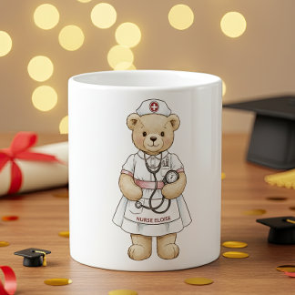 Caneca De Café Nurse Teddy Bear Mug – Custom Name Gift for Nurses