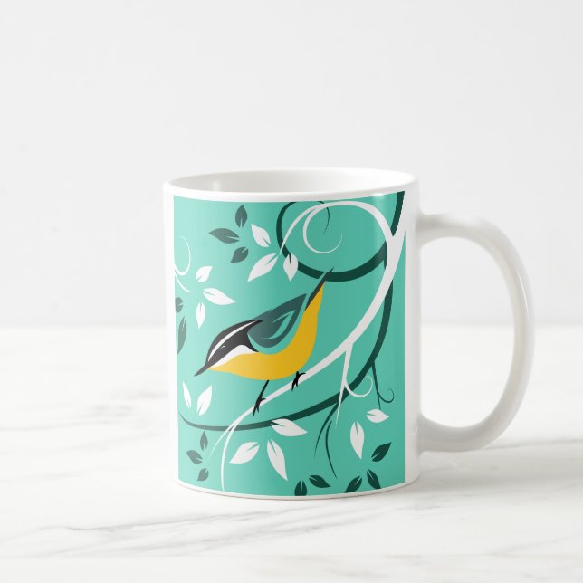 Caneca De Café Nuthatch Vermelho Em Teal (Direita)