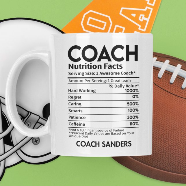 Caneca De Café Nutrition Facts Coach Funny Coach (Criador carregado)