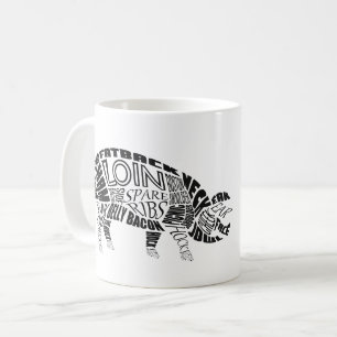 Caneca De Café Nuvem de Palavras do Tipograma de Cortes de Porcos