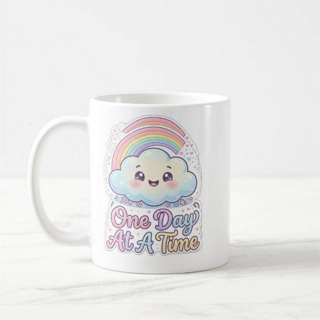 Caneca De Café Nuvem Kawaii Fofa Arco-Íris Um Dia de Cada Vez Caf (Esquerda)