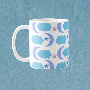 Caneca De Café Nuvens de Lua e Estrelas Roxo Azul