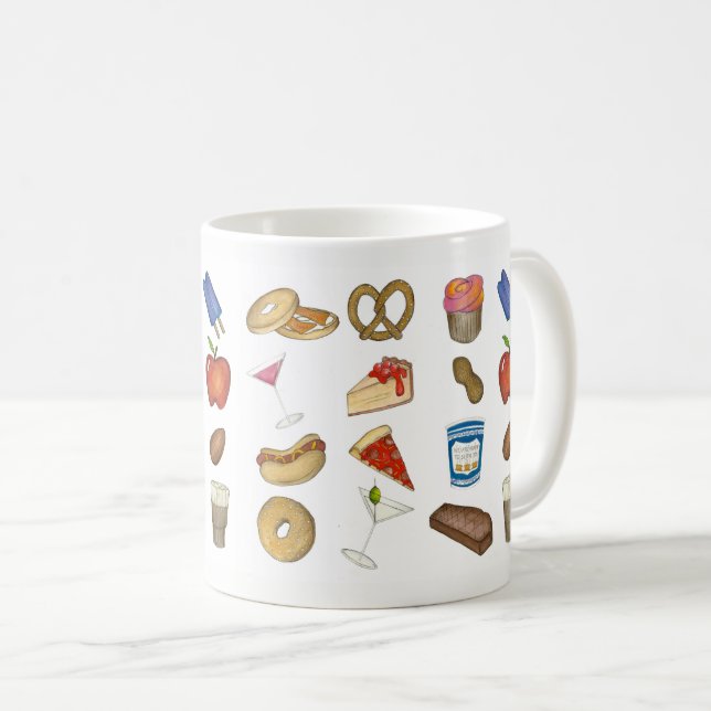 Caneca De Café NYC New York Foodie Pizza Bagel Pretzel Cheesecake (Frente Esquerda)