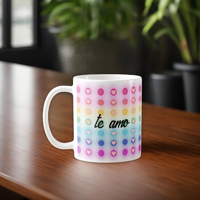 Caneca De Café "o amo, mi amor" Rainbow e Heart Romantic (Criador carregado)