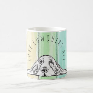 Caneca De Café o amor conquista tudo cachorro arco-íris basset ho