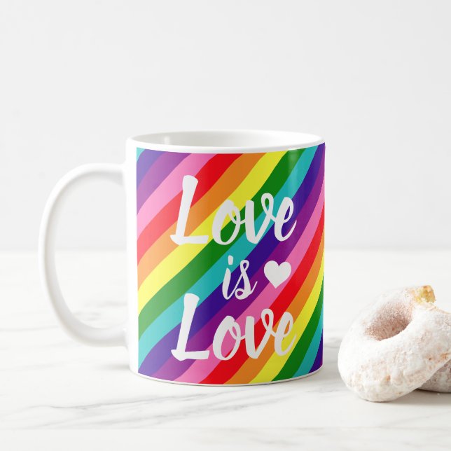 Caneca De Café O Amor é Amor Coração Diagonal Arco-íris 325 ml (Com Donut)