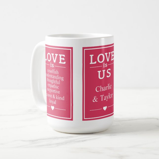Caneca De Café O amor é... nomes personalizados. (Frente Esquerda)