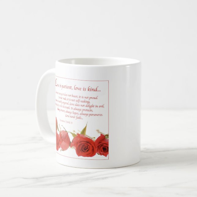Caneca De Café O Amor é Paciente Rosa Vermelha (Frente Esquerda)