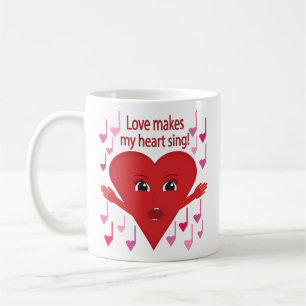 Caneca De Café "O amor faz o meu coração cantar!" Coração Cantant