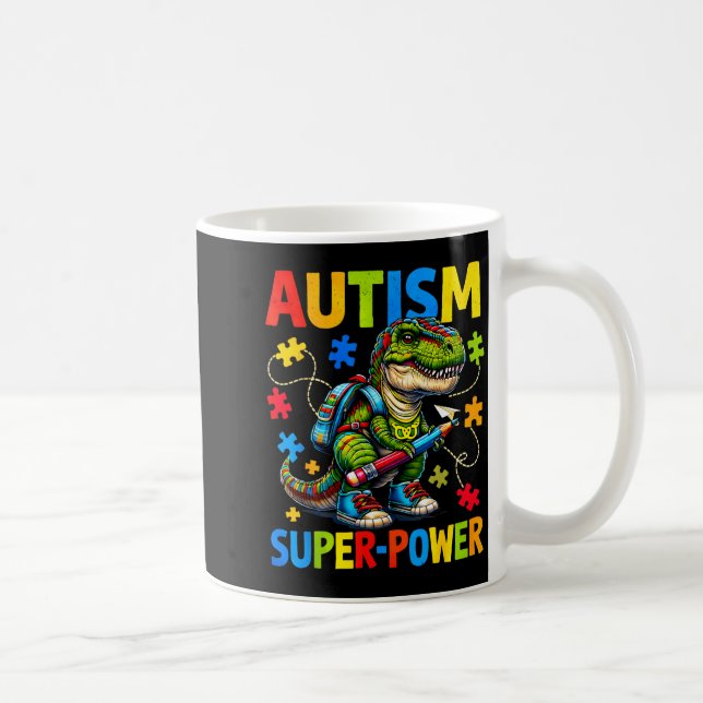 Caneca De Café O autismo é meu superpoder dino t rex puzzle  (Direita)